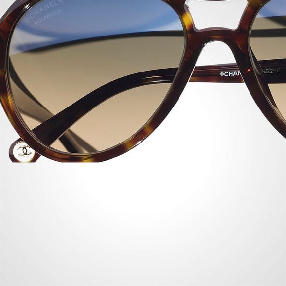 New CHANEL Sunglasses Brown Havana Polarized Lens Pilot Aviator